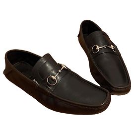 Gucci braune Leder-Loafer mit silberner Schnalle