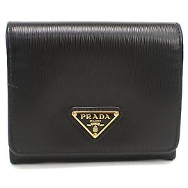 Carteira Prada Tri-fold para Mulheres em Preto