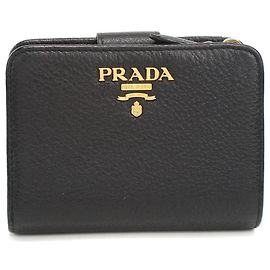 Portefeuille bi-fold Prada en cuir noir