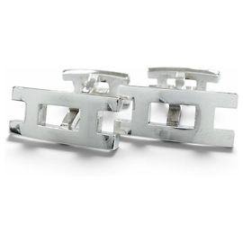 Hermès Abotoaduras Hermes SV925 com motivo de logo H paralelo em prata