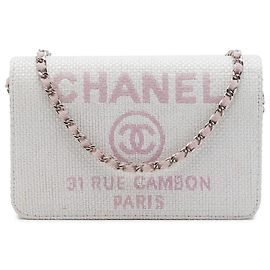 Cartera con cadena Chanel Deauville de lona rosa