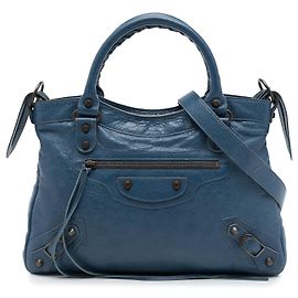 Borsa Satchel Balenciaga Blue Lambskin Motocross Classic Town