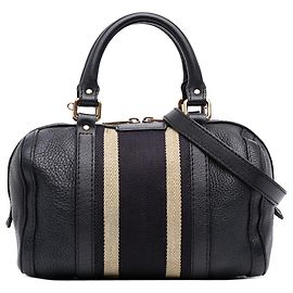 Gucci Joy Boston Bag Small aus schwarzem Kalbsleder mit Web-Streifen