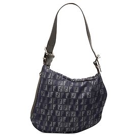 Fendi Blue Zucchino Denim Oyster Schultertasche