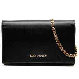 Autre Marque Saint Laurent Portafoglio con catena Classic Letters in pelle di vitello grana nera