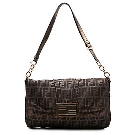 Fendi Mia Schultertasche mit Klappe aus braunem Zucca Canvas Large mit Glitzer