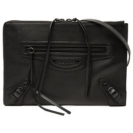Balenciaga Neo Classic Zip Around Crossbody in pelle di vitello grana grossa nera