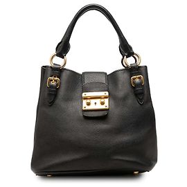 Borsa Satchel Miu Miu in pelle di capra nera Madras