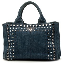 Bolsa Satchel Prada Blue Small Denim Canapa Bijoux