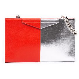 Fendi Silver Bicolor Metallic Leather Grande Clutch with Chain