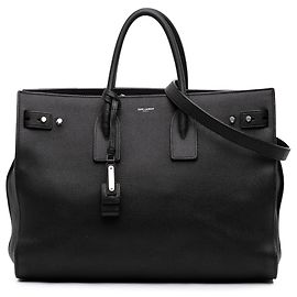 Autre Marque Saint Laurent Sac De Jour Satchel de piel de becerro granulada suave Large Negro