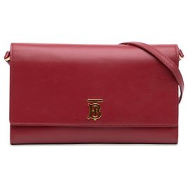 Carteira com Alça TB Burberry em Couro Vermelho