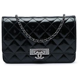 Chanel Black Quilted Patent Golden Class Wallet on Chain