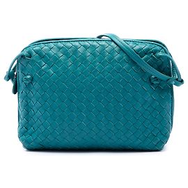 Bottega Veneta Mini Borsa a Tracolla Double Zip Nodini in Nappa Intrecciato Blu