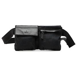 Bolso cinturón Gucci de lona GG negra con doble bolsillo