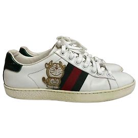 Gucci Ace Low-Top Sneaker Weiß Leder Doraemon