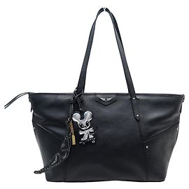 NEU ZADIG & VOLTAIRE Z SHOPPER LEDER-TOTE-BAG IN SCHWARZ 2 CHARMS BAG