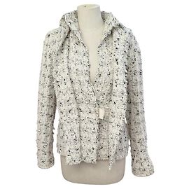 VINTAGE LANVIN JACKET 2014 COLLECTION S 36 TWO-TONE TWEED ECRU BLACK