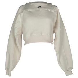 Off White Off-White Off Stamp Logo Cropped Sweatshirt in White Cotton