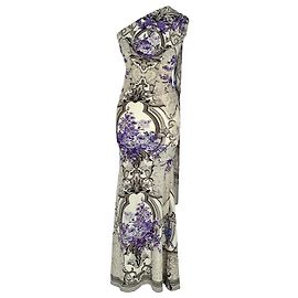 Roberto Cavalli langes Kleid mit abstraktem Blumenprint aus multicolorem Polyamid