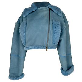 Jacquemus La Veste Paioù Cropped Jacke aus blauem Lammleder