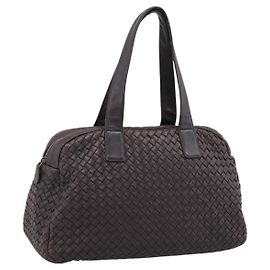 Borsa a mano BOTTEGA VENETA INTRECCIATO in pelle marrone scuro argento autentica 204404