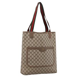 Borsa Tote GUCCI GG Supreme Web Sherry Line PVC Beige Oro 39 02 003 Auth 203840