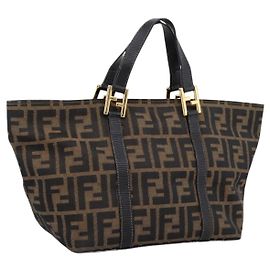 Borsa a mano FENDI Zucca Canvas Marrone Tono Oro Auth 205803