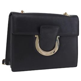 Borsa a tracolla Salvatore Ferragamo Gancini Chain in pelle nera e oro autentica 204374A
