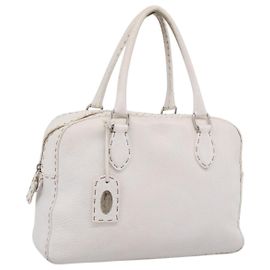 FENDI Celeria Handtasche aus Leder Weiß Silber Auth 201501