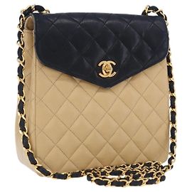 CHANEL Matelasse Schultertasche mit Kette aus Lammleder Beige Gold CC Auth 204855A