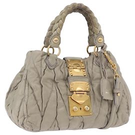 Miu Miu Matelassé Handtasche Leder 2way Beige Goldfarben Auth 167625V