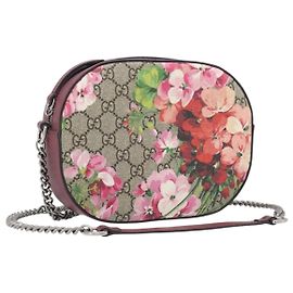 GUCCI GG Blooms Chain Schultertasche PVC Leder Beige Silber 409535 Auth BA15501V