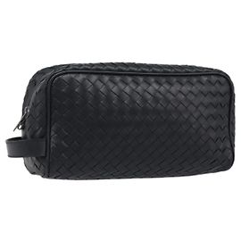 Borsa a pochette BOTTEGA VENETA INTRECCIATO in pelle nera e argento 244706 Auth 204700V