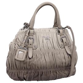 Bolso de mano Prada Gathered de piel 2way Gris Plata Auth 204095V