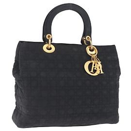 Bolso Christian Dior Lady Dior Canage Canvas Black Gold Auth 201352