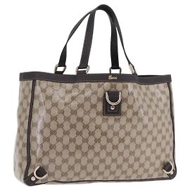 GUCCI GG Crystal Tote Bag Coated Canvas Beige Gold 293580 Auth am12617V