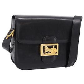 Céline Bolso de hombro CELINE de piel negro y oro Auth 205144
