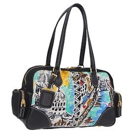 Saco Tote PRADA Venice Nylon Couro Multicolor Gold Auth am12575V