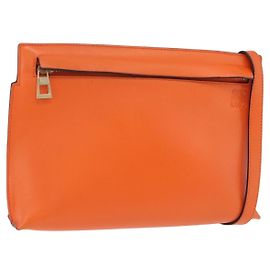 Bolsa de Ombro LOEWE em Couro Laranja Tom Dourado Auth ka6237A
