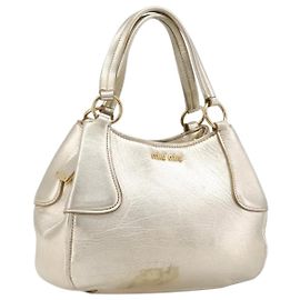 Borsa a mano Miu Miu in pelle Champagne Gold Gold Tone Auth 167627V