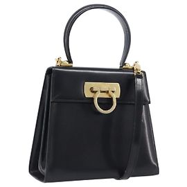 Borsa Salvatore Ferragamo Gancini in pelle 2way Nera Tono Oro Autentica 204629V