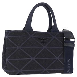 Borsa a mano PRADA Canapa Triangle Canvas 2way Navy Silver Auth 204765M