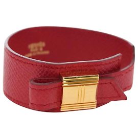Hermès Bracelete HERMES Artemis Couro Vermelho Auth 202720M