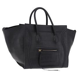 Céline Bolsa de mão CELINE Luggage Phantom Shopper em couro preto com detalhes dourados Auth 201314V
