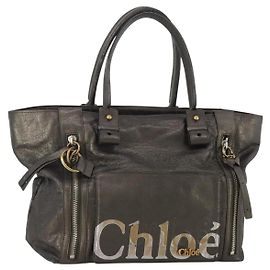 Chloé Chloe Tote Bag aus Leder Grau Goldfarben Auth BA15487