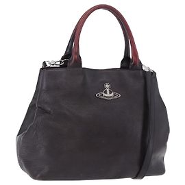 Borsa Tote Vivienne Westwood Pelle 2way Nero Argento Auth 204042