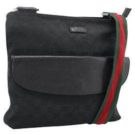 Borsa a tracolla GUCCI GG Canvas Web Sherry Line Nero Argento 256100 Auth 204737A