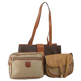 Céline CELINE Macadam Canvas Shoulder Bag PVC Leather 3 Set Brown Beige Auth 203379