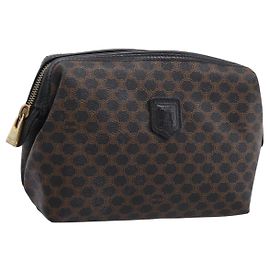 Céline Pouch CELINE Macadam Canvas PVC Leather Black Gold Tone Auth am12663V